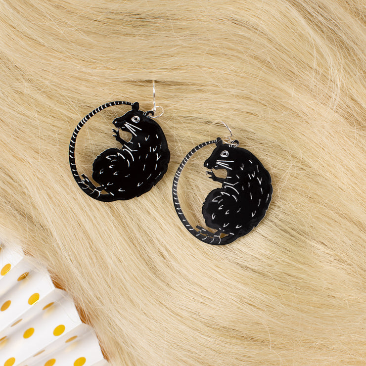 small black rat earrings