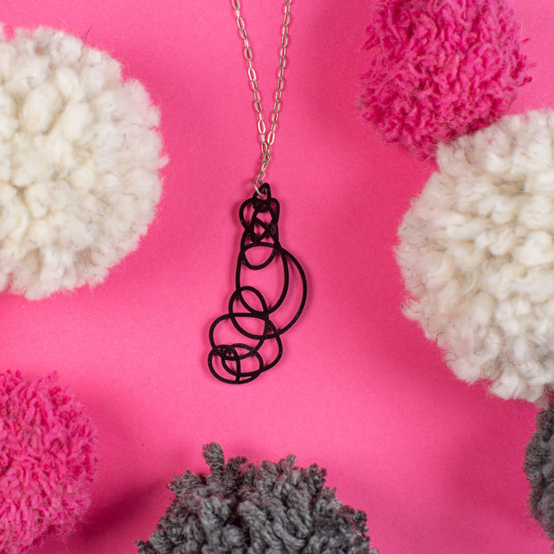 Delicate Black Pendant Necklace - Scratched Out