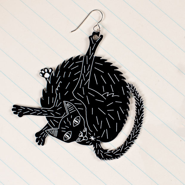 SINGLE Large Black Cat Earring