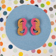 Pink and wood statement stud earrings
