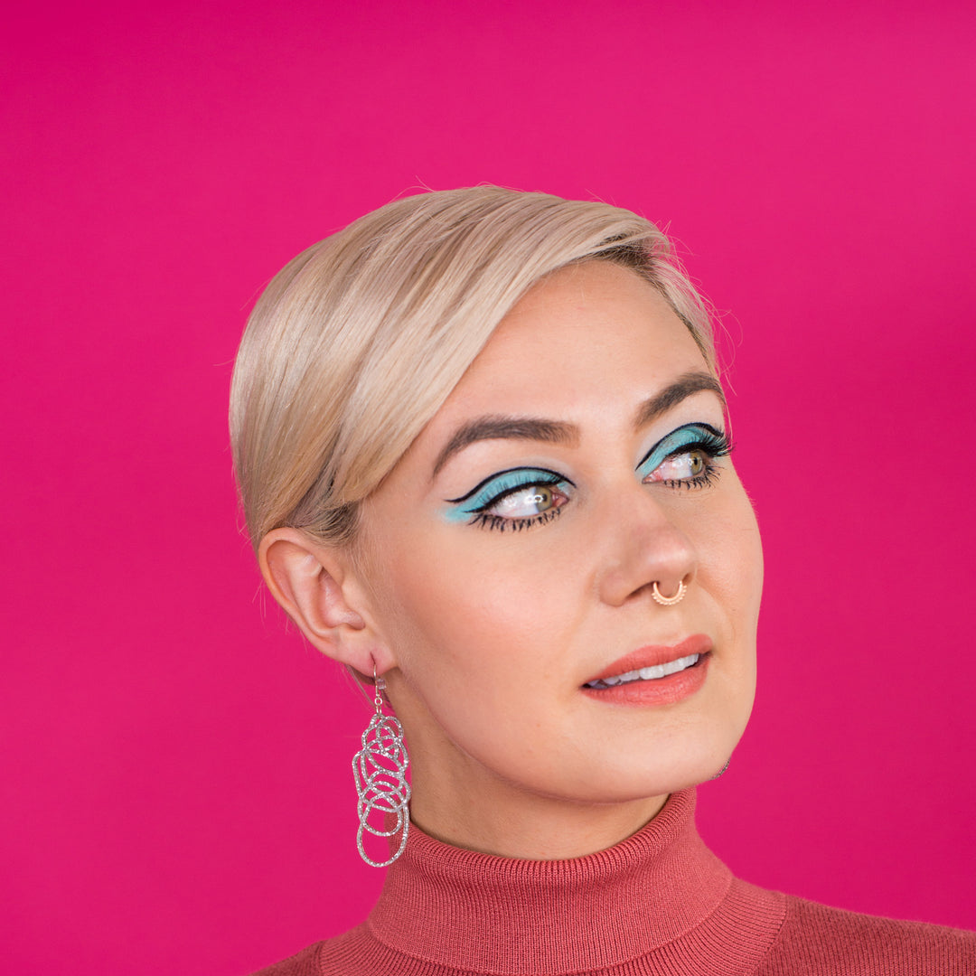 Silver Glitter Dangle Earrings - Drawn Out