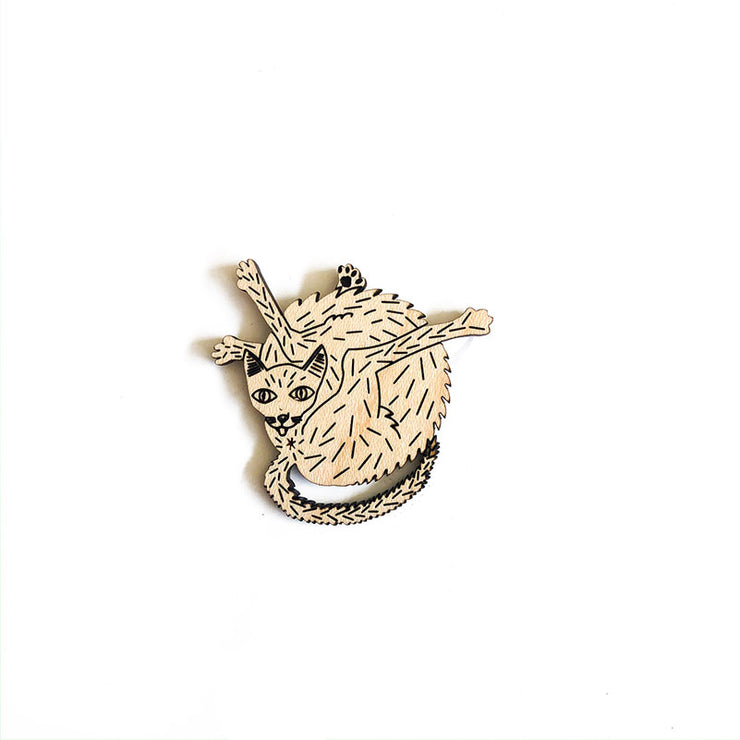 wood cat pin over white background